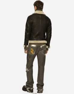 Bullskin jacket with shearling details
