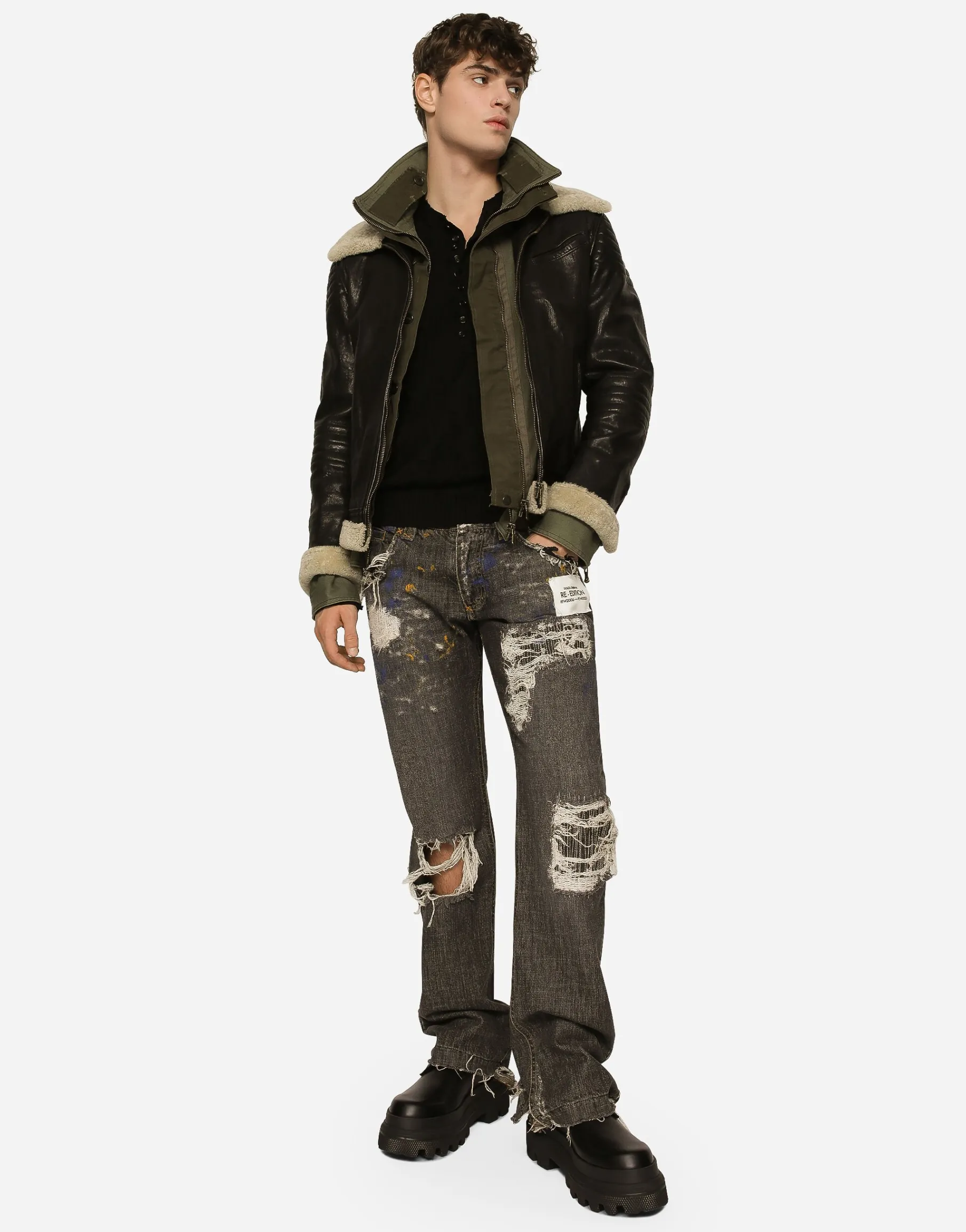Bullskin jacket with shearling details