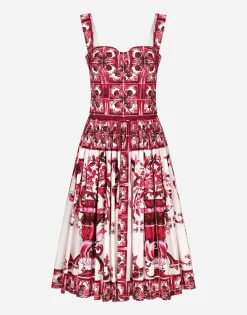 Bustier midi dress in Majolica-print poplin