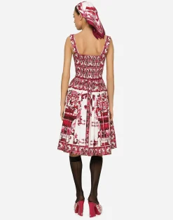 Bustier midi dress in Majolica-print poplin