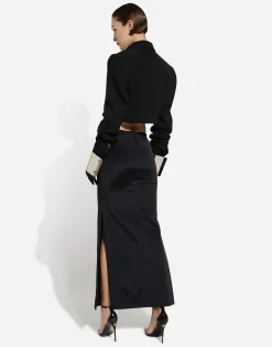 Cady calf-length skirt with slits