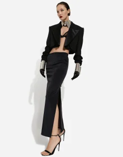 Cady calf-length skirt with slits