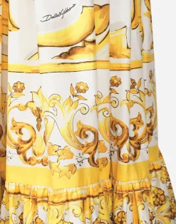 Calf-length corset dress in majolica-print cotton poplin