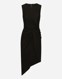 Calf-length dress in jersey Milano rib with draping