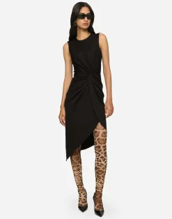 Calf-length dress in jersey Milano rib with draping