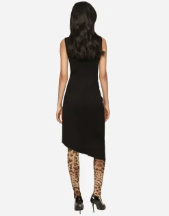 Calf-length dress in jersey Milano rib with draping