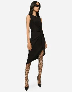 Calf-length dress in jersey Milano rib with draping