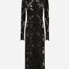 Calf-length floral lace dress