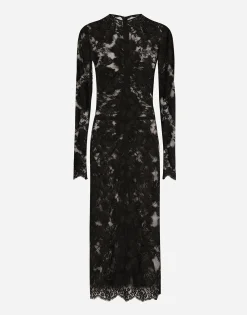 Calf-length floral lace dress