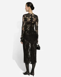 Calf-length floral lace dress