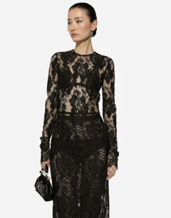 Calf-length floral lace dress