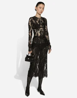 Calf-length floral lace dress