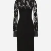 Calf-length jersey and lace dress with corset details
