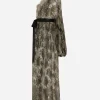Calf-length one-shoulder lamé Chantilly lace dress