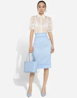 Calf-length raschel tweed pencil skirt with DG logo