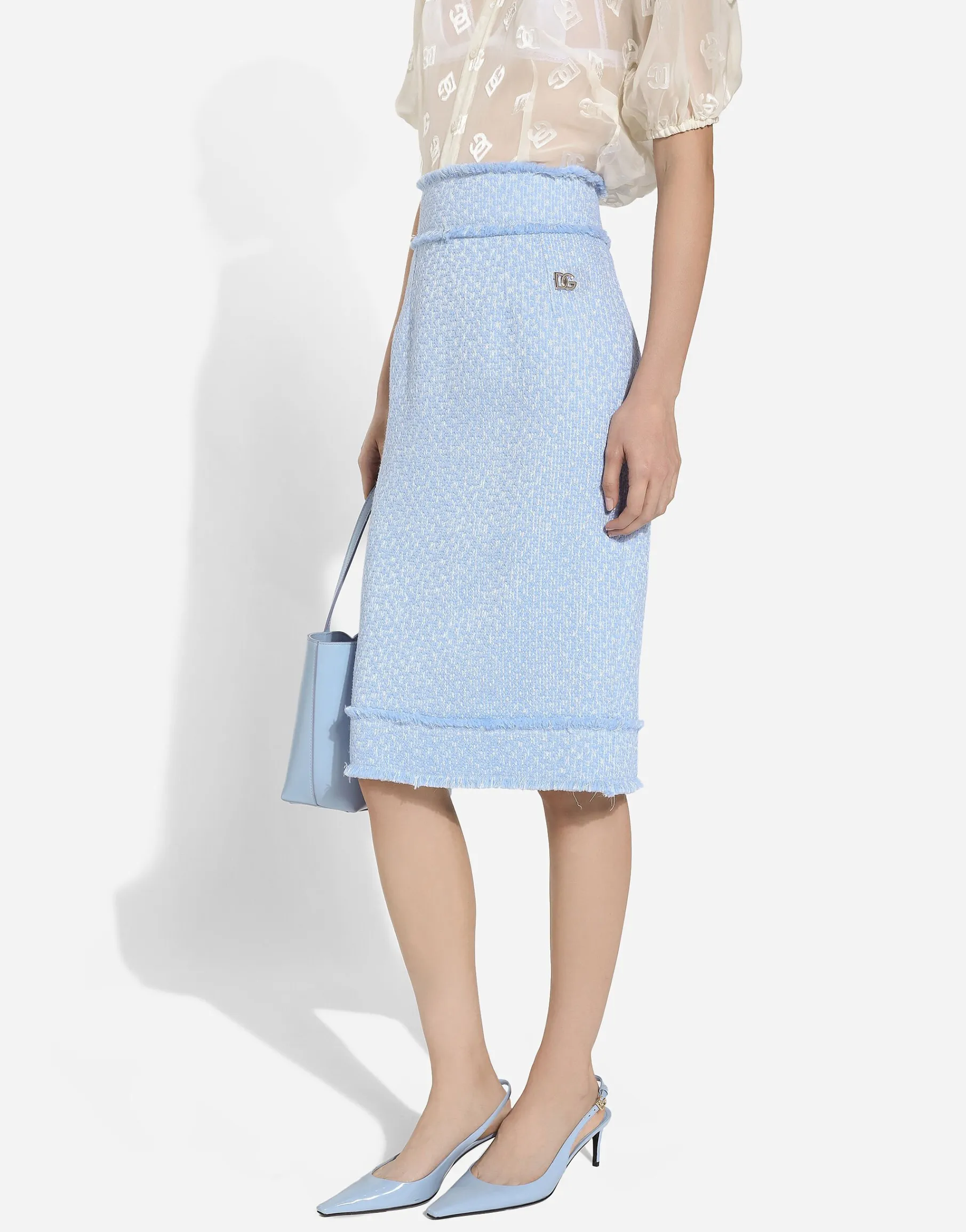 Calf-length raschel tweed pencil skirt with DG logo