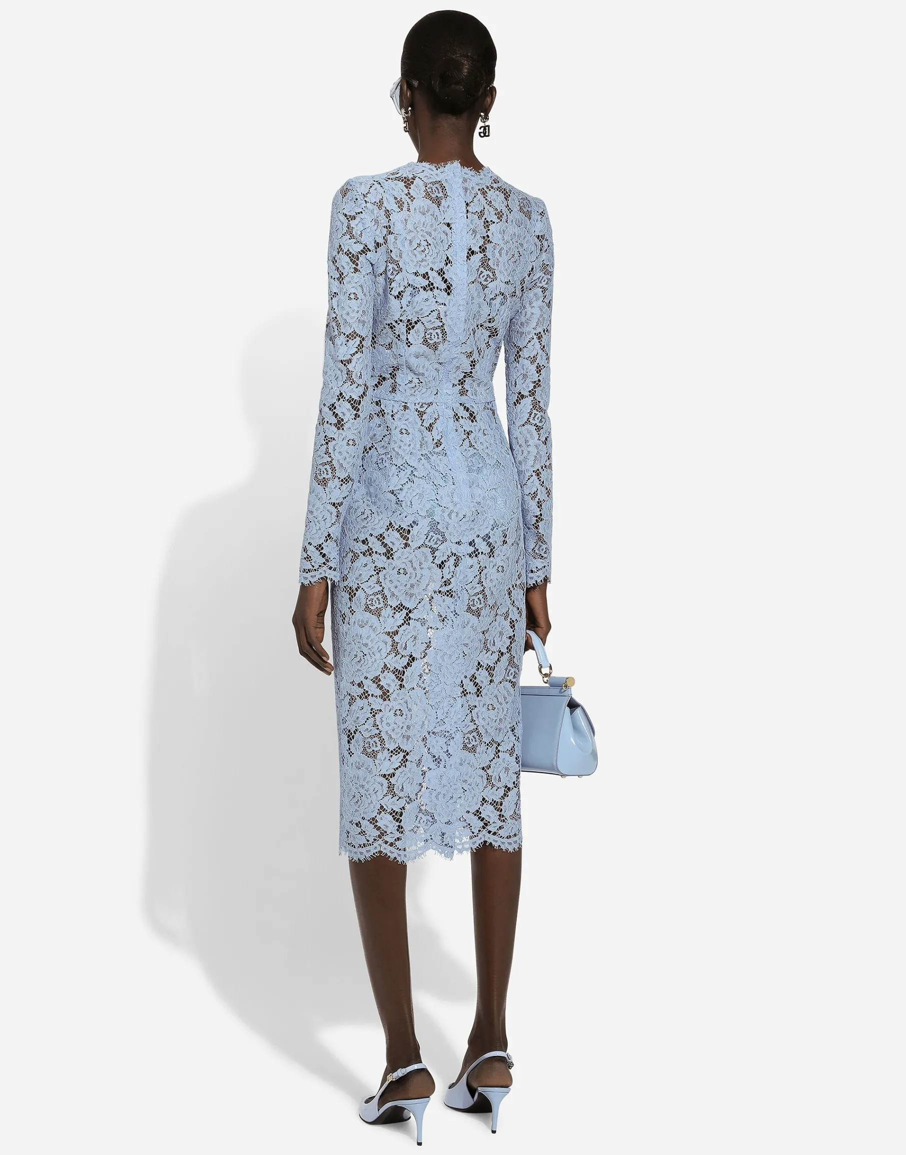 Calf-length sheath dress in branded floral cordonetto lace