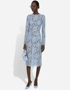 Calf-length sheath dress in branded floral cordonetto lace