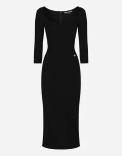 Calf-length viscose knit dress