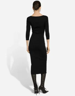 Calf-length viscose knit dress