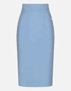 Calf-length wool crêpe pencil skirt with DG logo