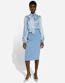Calf-length wool crêpe pencil skirt with DG logo