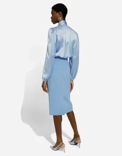 Calf-length wool crêpe pencil skirt with DG logo