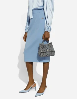 Calf-length wool crêpe pencil skirt with DG logo
