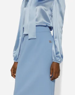 Calf-length wool crêpe pencil skirt with DG logo