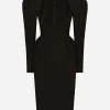 Calf-length wool dress with open neckline