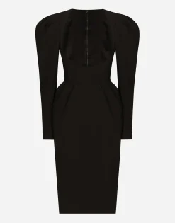Calf-length wool dress with open neckline