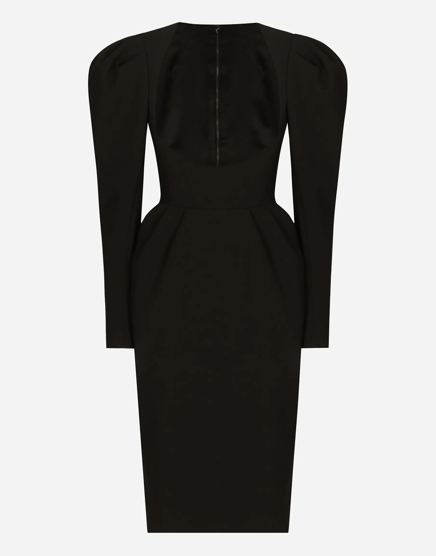 Calf-length wool dress with open neckline