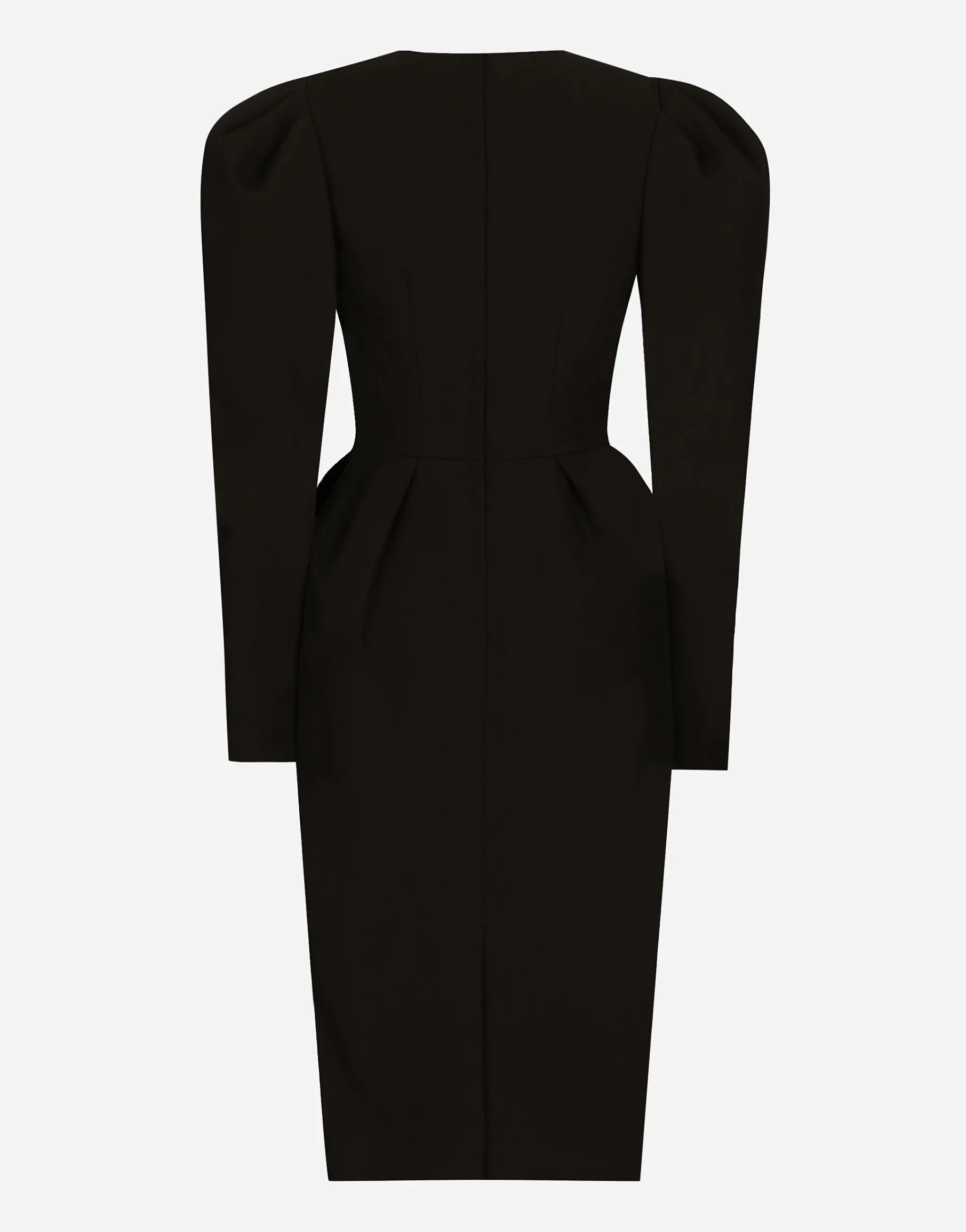Calf-length wool dress with open neckline