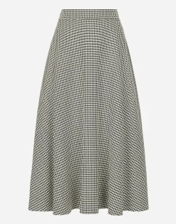 Calf-length wool houndstooth circle skirt
