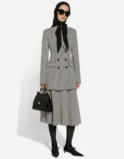 Calf-length wool houndstooth circle skirt