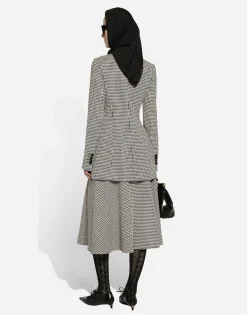 Calf-length wool houndstooth circle skirt