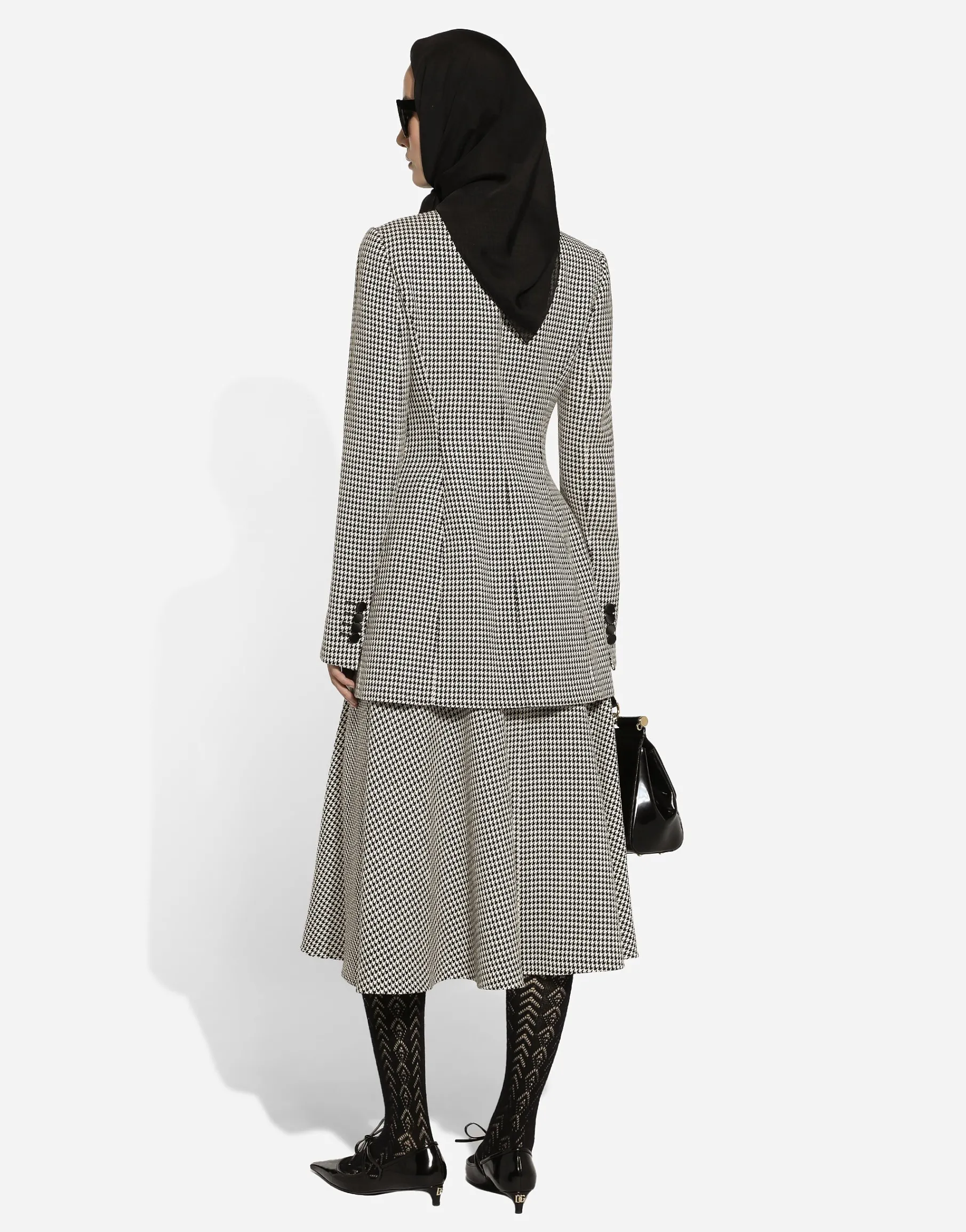 Calf-length wool houndstooth circle skirt