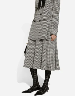 Calf-length wool houndstooth circle skirt
