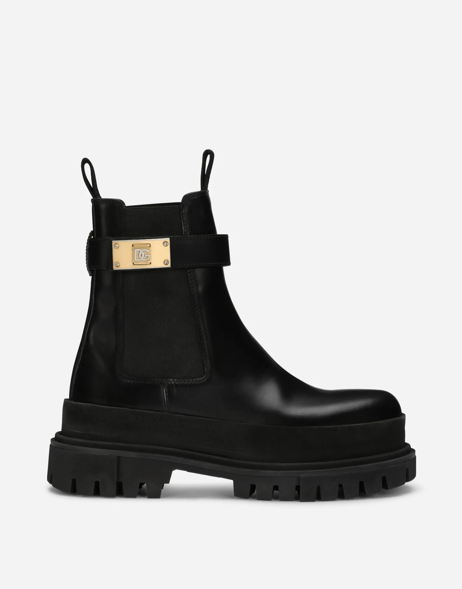 Calfskin ankle boots with branded strap