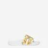 Calfskin beach sliders with the yellow majolica print