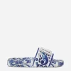 Calfskin beachwear sliders in majolica-design rubberized calfskin