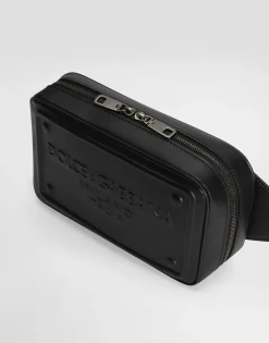 Calfskin belt bag with raised logo