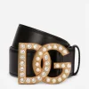 Calfskin belt with bejeweled DG logo