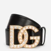 Calfskin belt with bejeweled DG logo