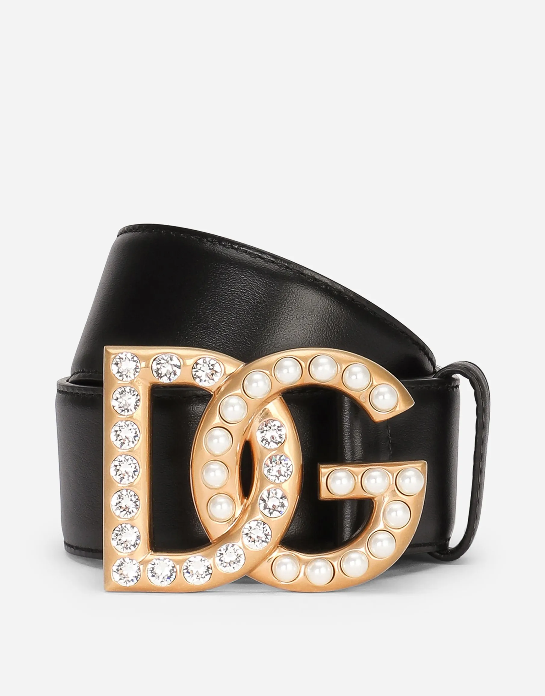 Calfskin belt with bejeweled DG logo