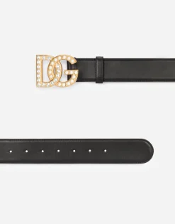 Calfskin belt with bejeweled DG logo
