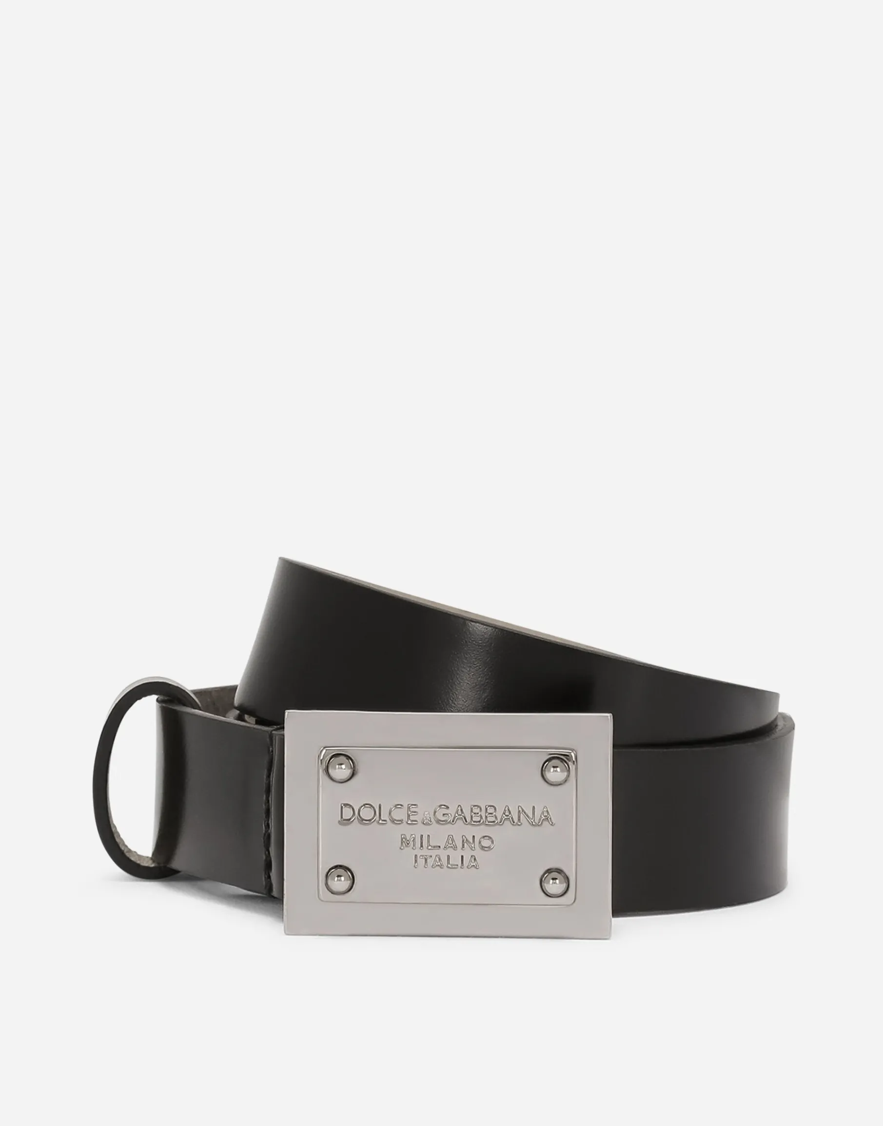 Calfskin belt with branded tag