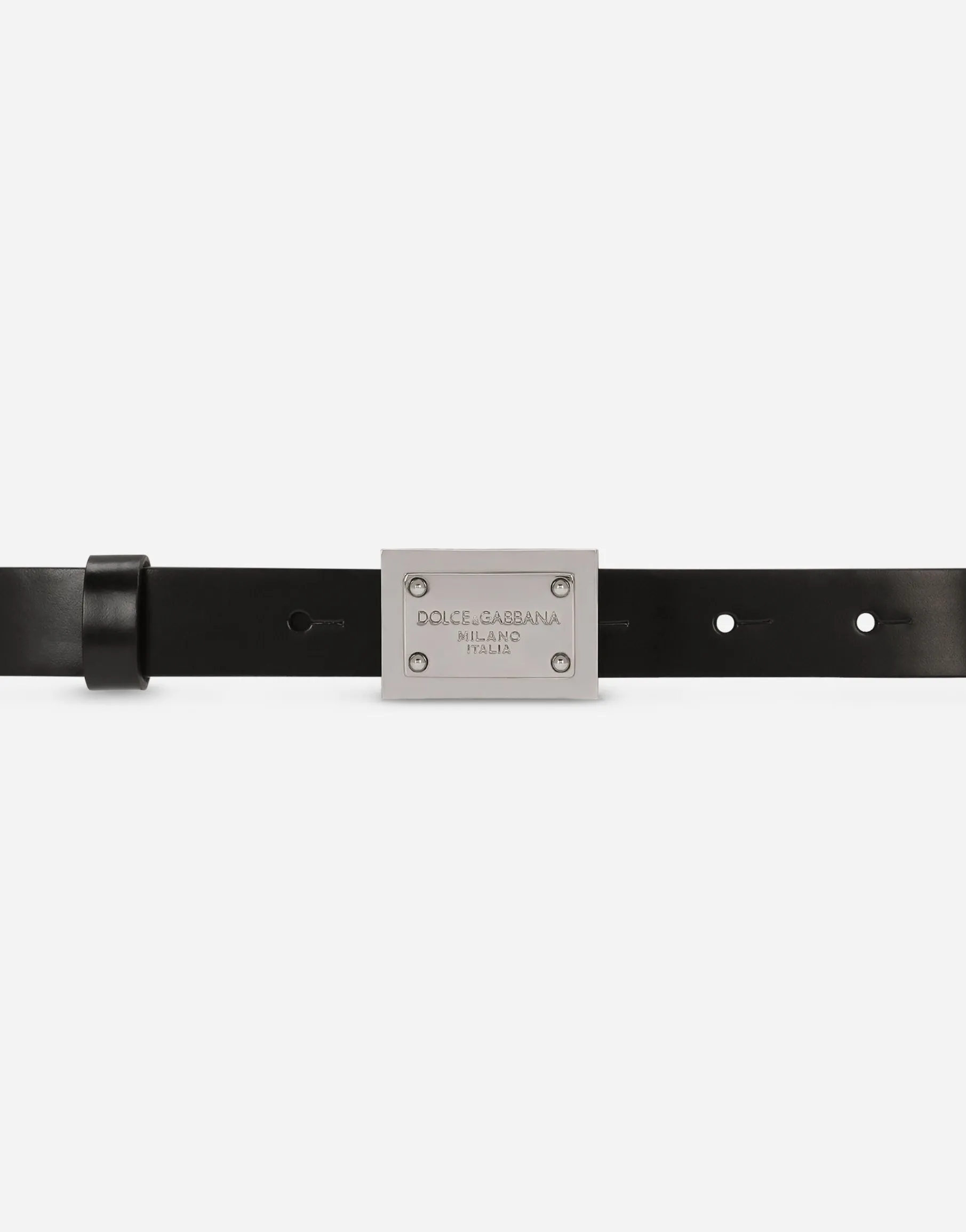 Calfskin belt with branded tag
