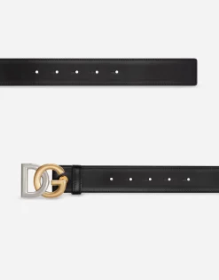 Calfskin belt with double-plated DG logo