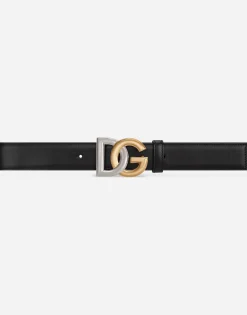 Calfskin belt with double-plated DG logo